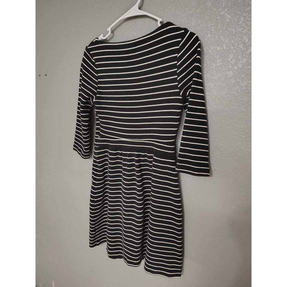 Boden Black White Striped Elbow Dress Women's Sz 6 Knee Length Cotton - Picture 2 of 6